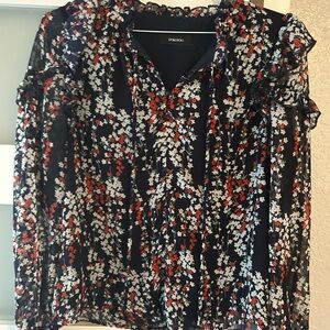 Floral Ruffle Blouse -Blue and Red
